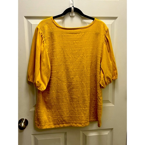 Talbots Plus Size 2X Yellow Smocked Puff Sleeve Knit Top - Picture 1 of 6